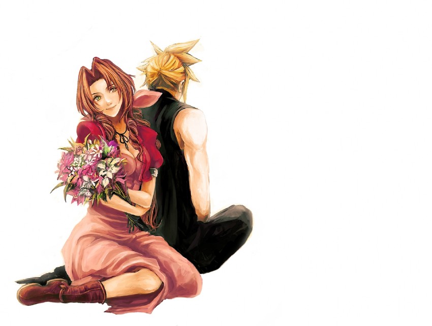 cloud strife and aerith gainsborough (final fantasy and 1 more) drawn by tsuyomaru