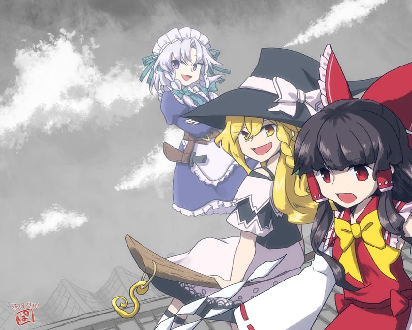 hakurei reimu, kirisame marisa, and izayoi sakuya (touhou and 1 more) drawn by shirasaki_potofu