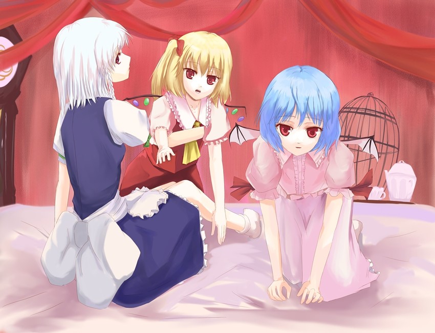 remilia scarlet, flandre scarlet, and izayoi sakuya (touhou) drawn by mike_(hinemosuk)