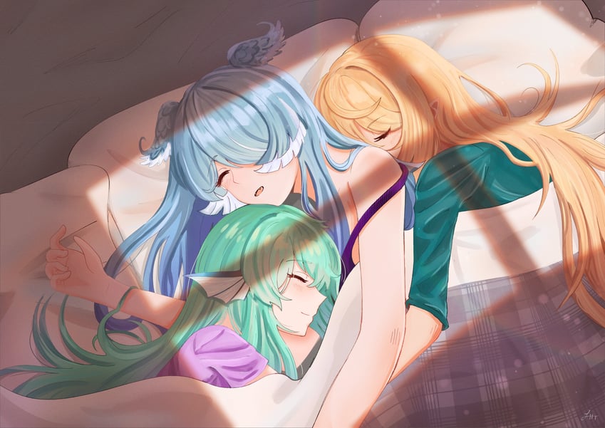 elira pendora, pomu rainpuff, and finana ryugu (nijisanji and 1 more) drawn by foxtrot_(foxtrotfridays)
