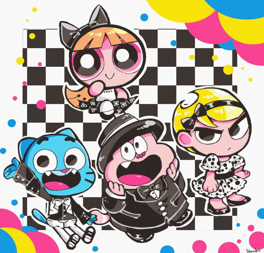blossom, mandy, gumball watterson, and chowder (powerpuff girls and 4 more) drawn by danishi