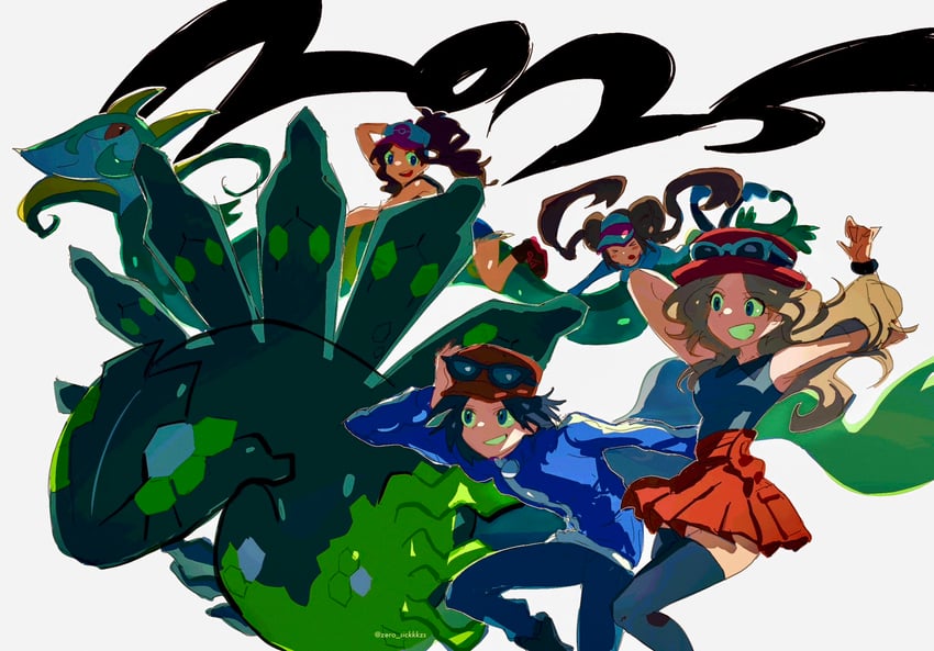 rosa, hilda, serena, calem, serperior, and 1 more (pokemon and 3 more) drawn by zs_(zero_sickkkzs)