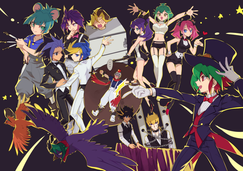 fudo yusei, hiiragi yuzu, sakaki yuya, serena, jack atlas, and 11 more (yu-gi-oh! and 2 more) drawn by yumifujisaki