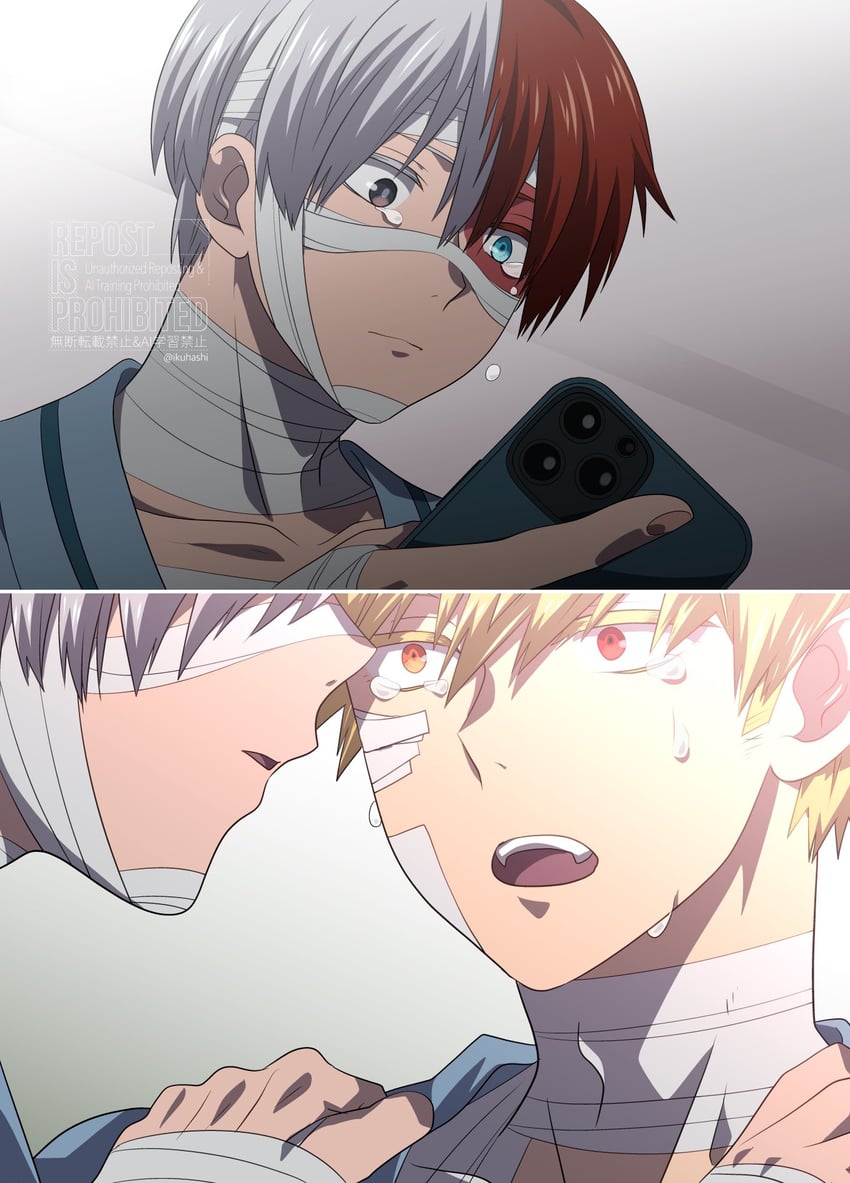 bakugou katsuki and todoroki shoto (boku no hero academia) drawn by ikuhashi_muiko