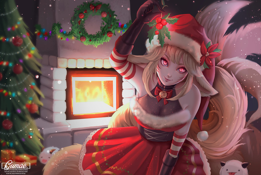 ahri and poro (league of legends) drawn by gumae