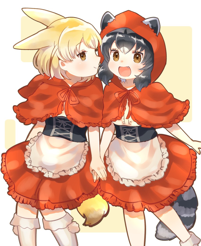 common raccoon, fennec, and little red riding hood (kemono friends and 1 more) drawn by suicchonsuisui