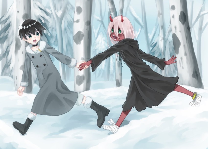 zero two and hiro (darling in the franxx) drawn by hanabusayuzuki
