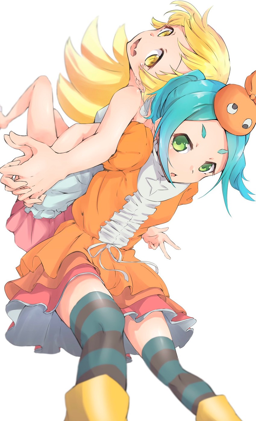 oshino shinobu and ononoki yotsugi (monogatari and 1 more) drawn by bunoshii
