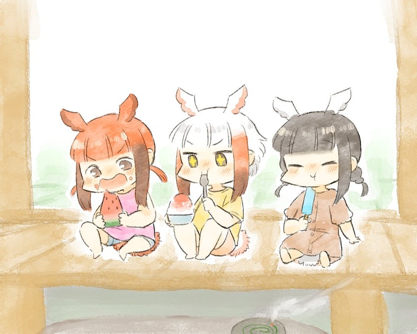 japanese crested ibis, scarlet ibis, and black-headed ibis (kemono friends) drawn by moeki_(moeki0329)