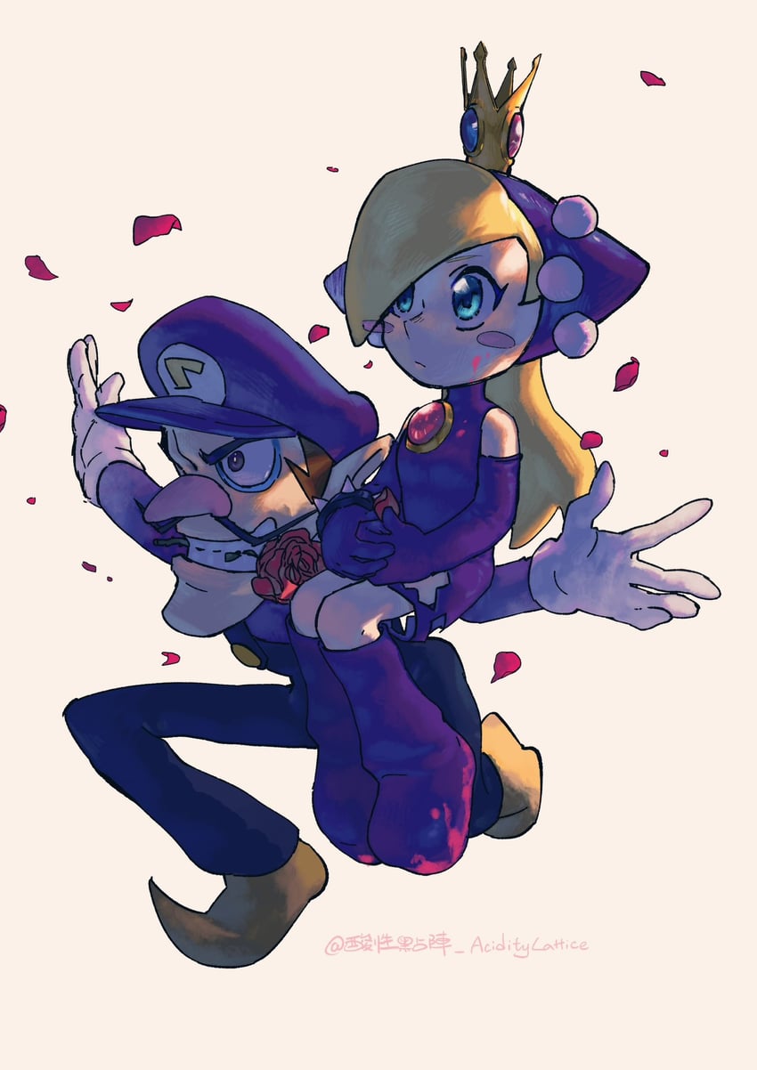 waluigi and warupeach (mario and 2 more) drawn by acidity_lattice
