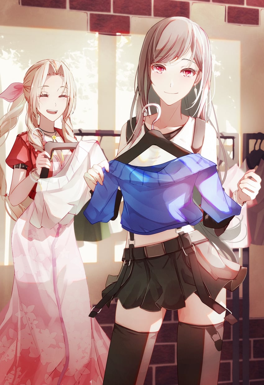 tifa lockhart and aerith gainsborough (final fantasy and 3 more) drawn by mirrorclew