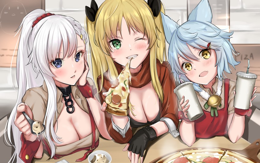 belfast, hornet, and fubuki (azur lane) drawn by marumai