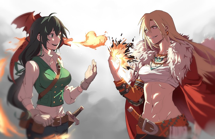 midoriya izuku and bakugou katsuki (boku no hero academia) drawn by amedan
