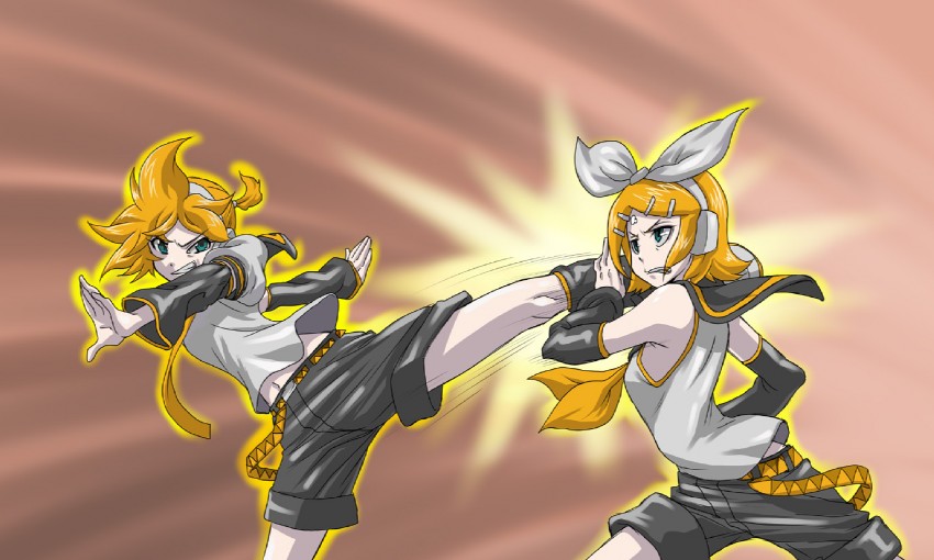 kagamine rin and kagamine len (vocaloid) drawn by hirabaru_kenji