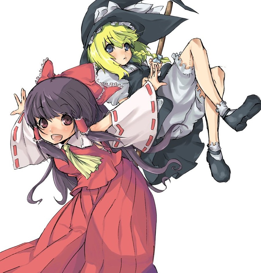 hakurei reimu and kirisame marisa (touhou) drawn by abara_heiki