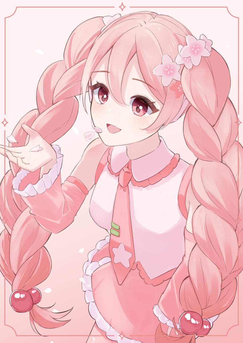 hatsune miku and sakura miku (vocaloid) drawn by tampal_(kuu_386)