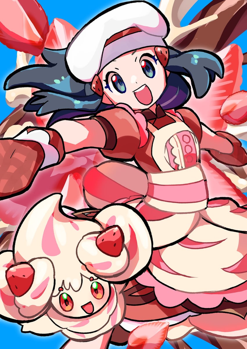 alcremie and dawn (pokemon and 1 more) drawn by pokefia