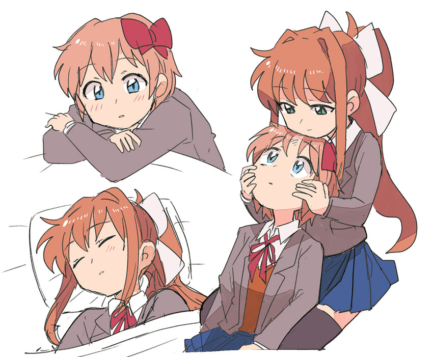 monika and sayori (doki doki literature club) drawn by tsubobot
