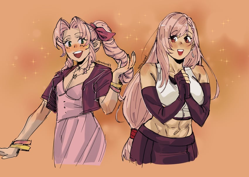 tifa lockhart and aerith gainsborough (final fantasy and 2 more) drawn by strawderryst