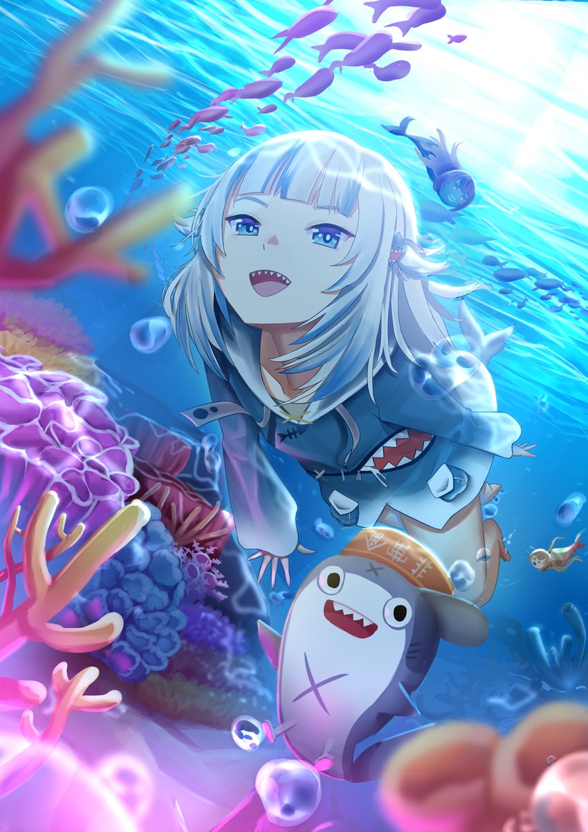 gawr gura, bloop, moona hoshinova, and ayunda risu (hololive and 2 more) drawn by linear_71