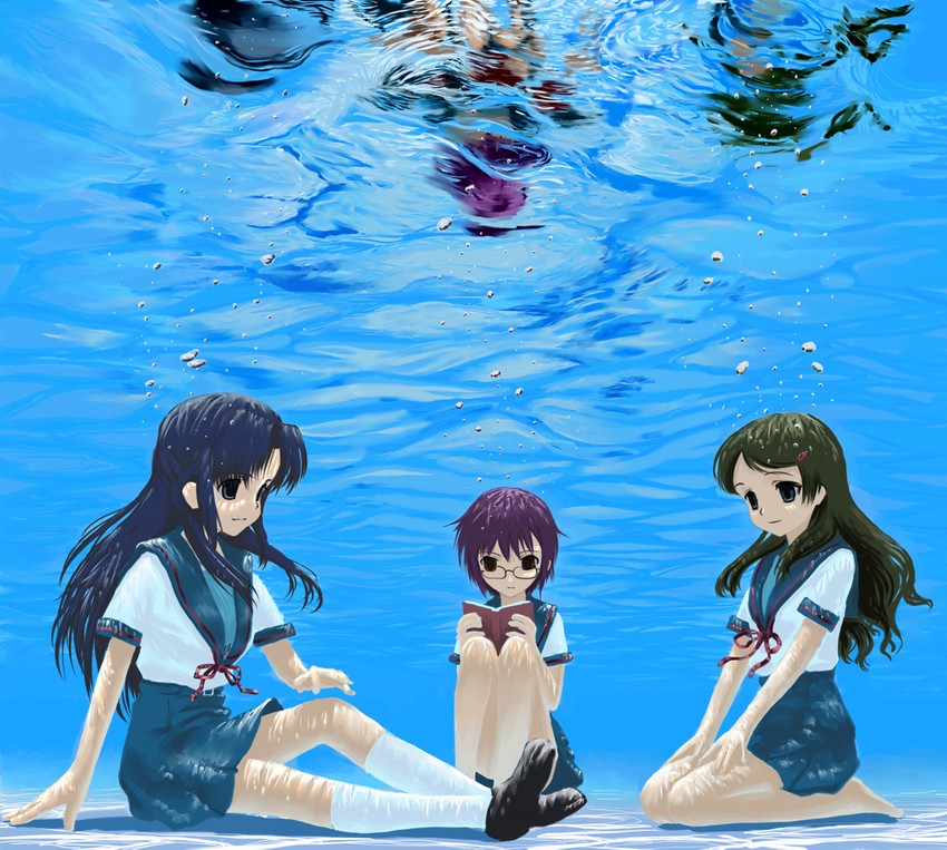 nagato yuki, asakura ryoko, and kimidori emiri (suzumiya haruhi no yuuutsu) drawn by mocha_(snowflake)