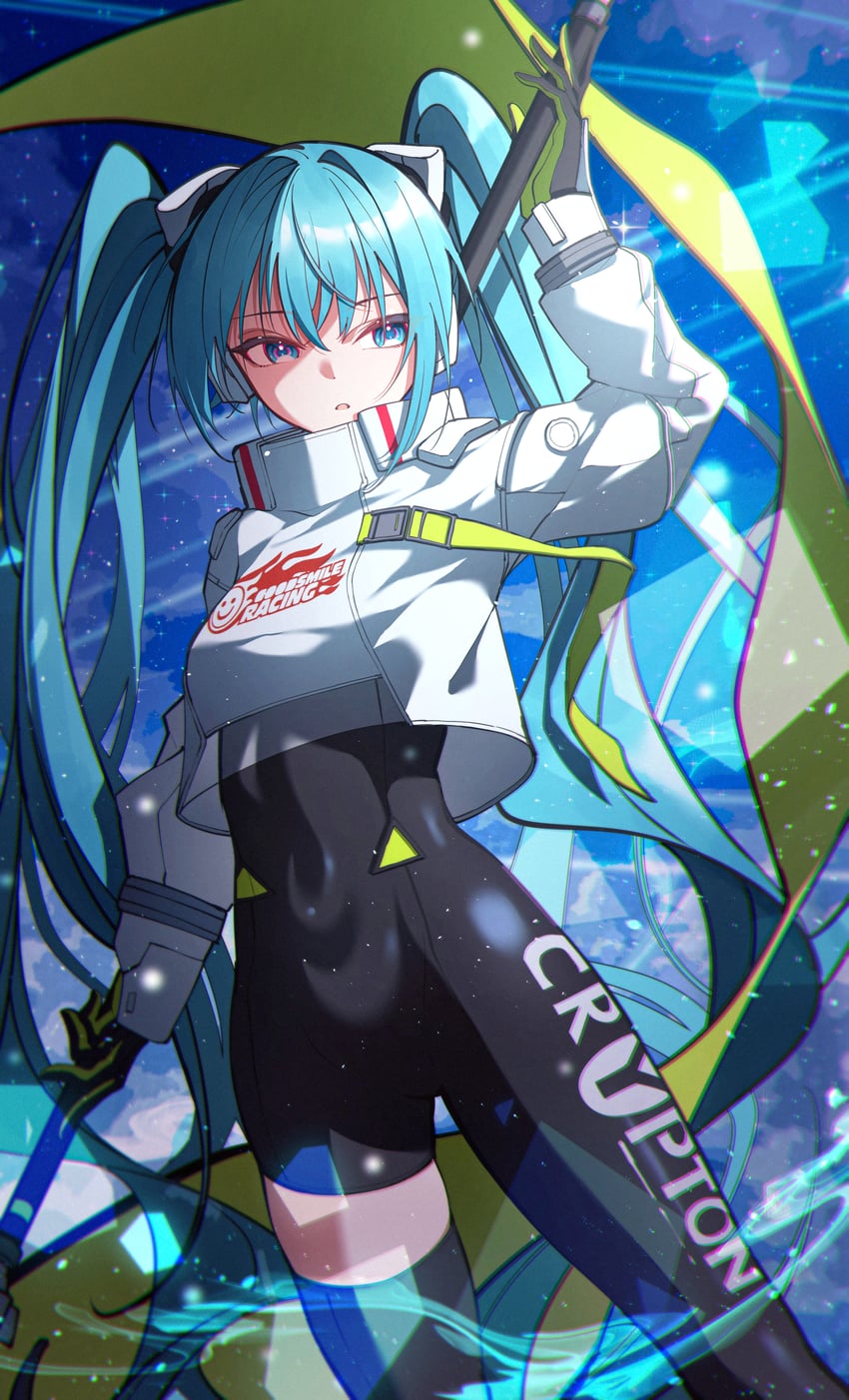 hatsune miku and racing miku (vocaloid and 1 more) drawn by tiandingfengren