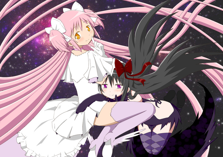 akemi homura, kaname madoka, ultimate madoka, and akuma homura (mahou shoujo madoka magica and 1 more) drawn by oman_(evld)