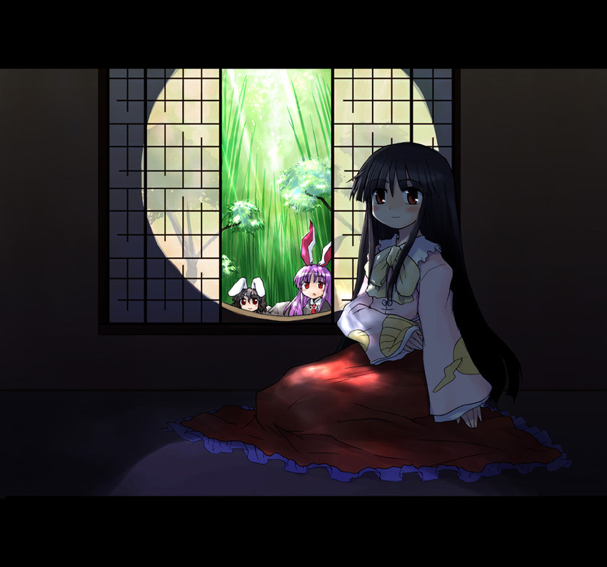 reisen udongein inaba, houraisan kaguya, and inaba tewi (touhou) drawn by mizumoto_tadashi