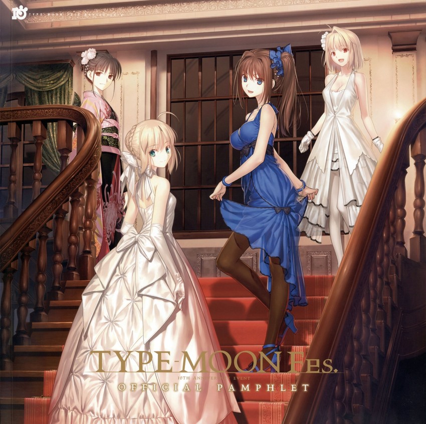 artoria pendragon, saber, arcueid brunestud, ryougi shiki, and aozaki aoko (fate and 5 more) drawn by koyama_hirokazu and takeuchi_takashi