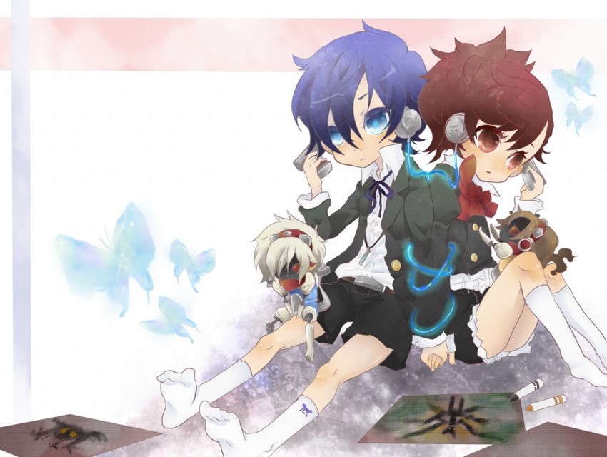 yuuki makoto, shiomi kotone, and orpheus (persona and 2 more) drawn by nata_(kimeeee)
