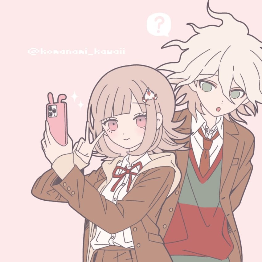 nanami chiaki and komaeda nagito (danganronpa and 2 more) drawn by komanami_kawaii