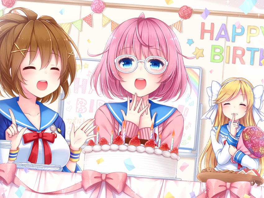 ogata arishiana, akesaka serina, and tennouzu nazuna (chunithm and 1 more) drawn by sanotsuki