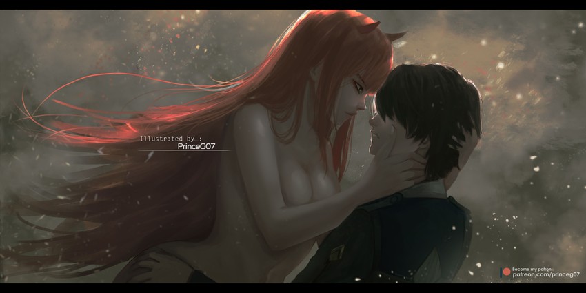zero two and hiro (darling in the franxx) drawn by princeg07