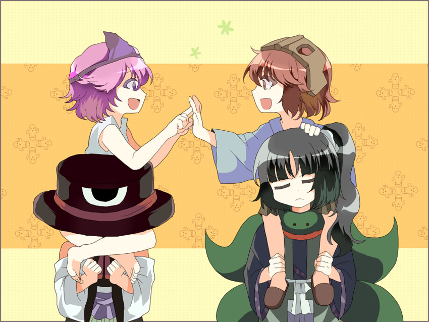enraku tsubakura, katano sukune, adagumo no yaorochi, and shion (len'en) drawn by kijipoko