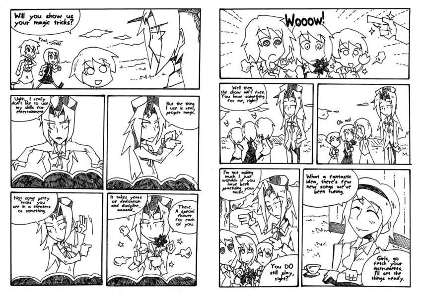 lunasa prismriver, merlin prismriver, lyrica prismriver, mima, and layla prismriver (touhou) drawn by setz