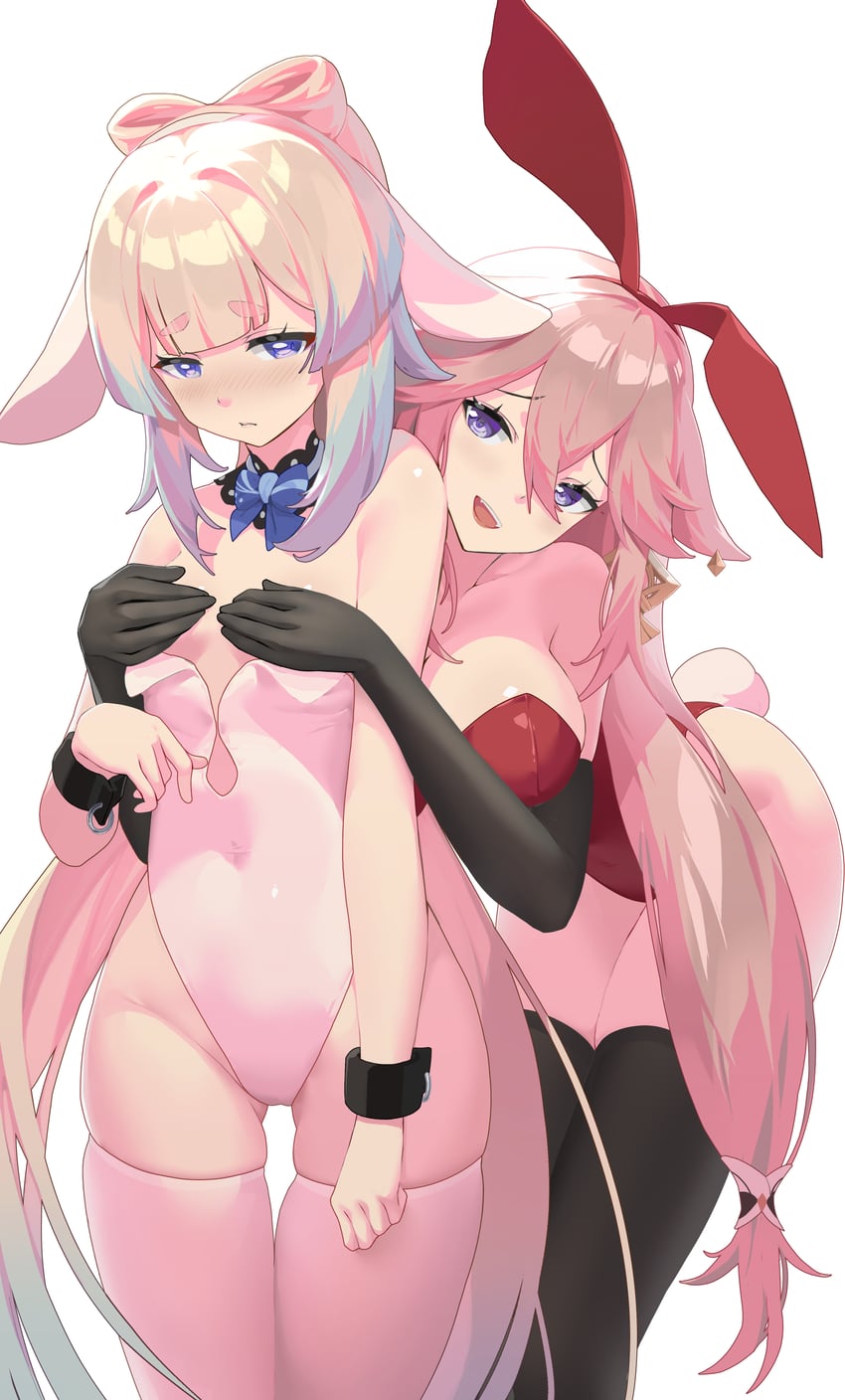 yae miko and sangonomiya kokomi (genshin impact) drawn by haku89
