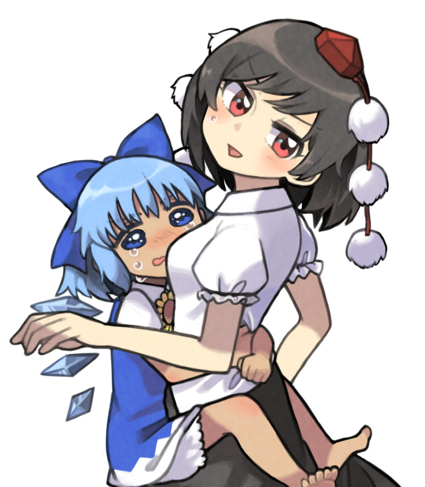 cirno, shameimaru aya, and tanned cirno (touhou) drawn by sasa_kichi