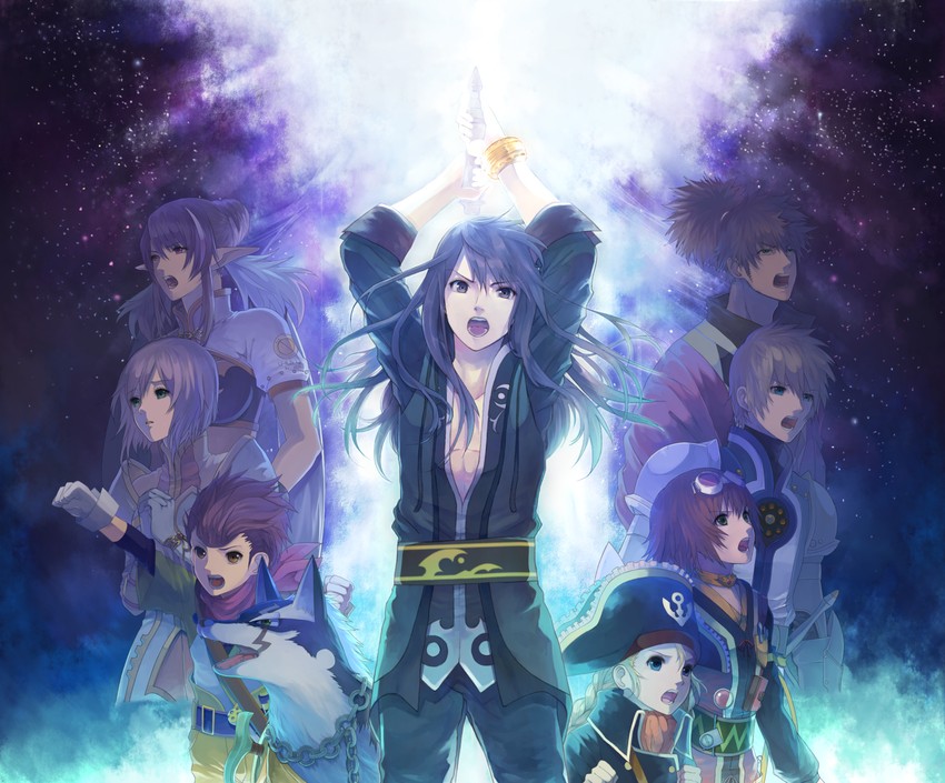 yuri lowell, estellise sidos heurassein, rita mordio, judith, raven, and 4 more (tales of and 1 more) drawn by xino