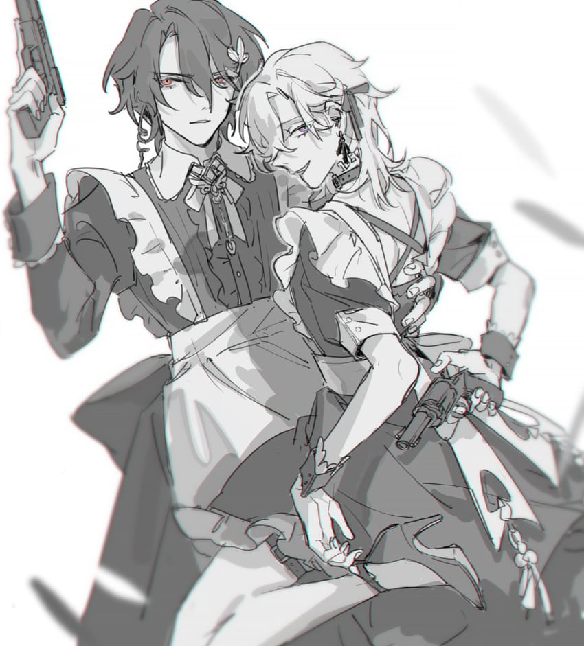aventurine and dr. ratio (honkai and 1 more) drawn by onedayfour