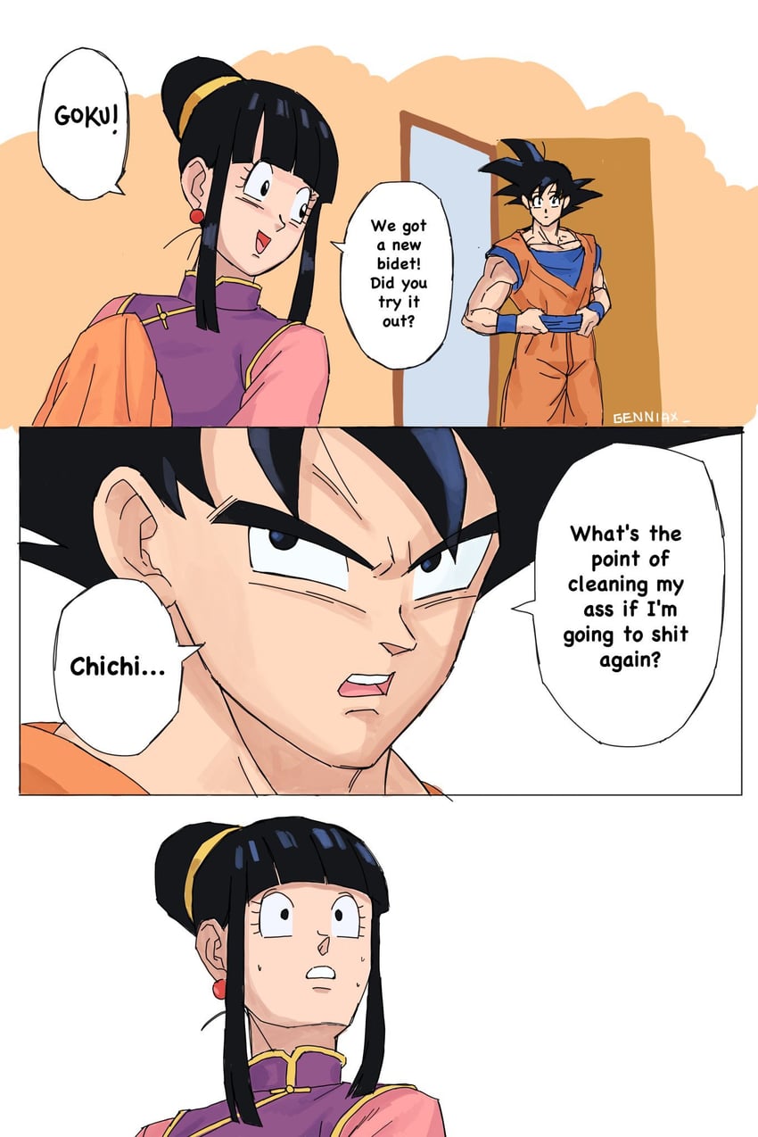 son goku and chi-chi (dragon ball and 1 more) drawn by genniax