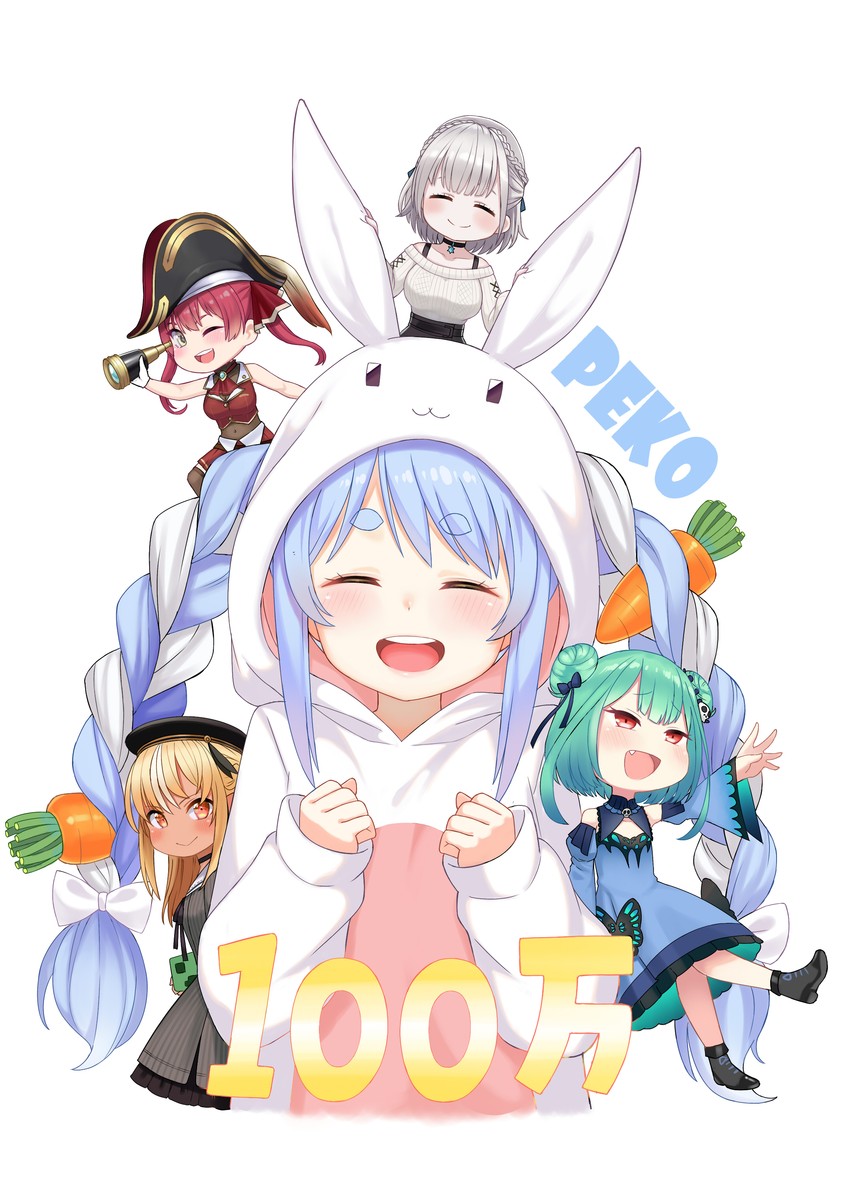 houshou marine, usada pekora, shirogane noel, uruha rushia, and shiranui flare (hololive) drawn by atg_(wttoo0202)