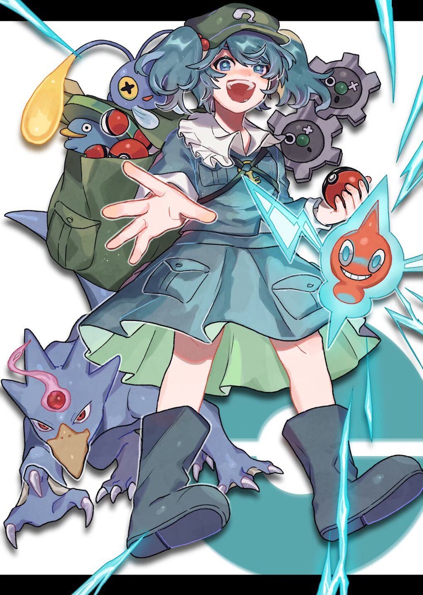 kawashiro nitori, rotom, chinchou, lotad, golduck, and 1 more (touhou and 1 more) drawn by tabun_(osoracu)