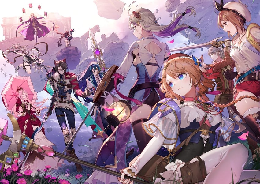 reisalin stout, logix ficsario, resna sternenlicht, valeria, johanna, and 5 more (atelier and 3 more) drawn by noco_(adamas), tokki, and umiu_geso