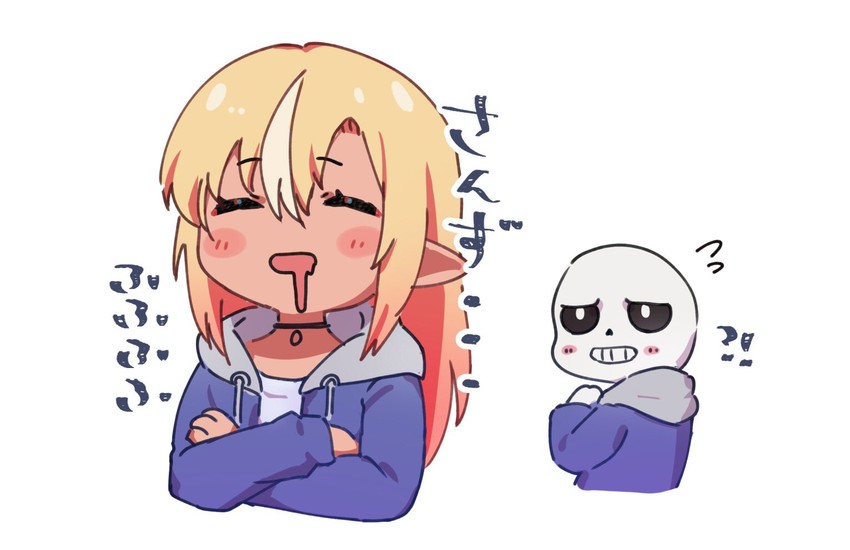 shiranui flare and sans (hololive and 1 more) drawn by sasaki_(glass1138)