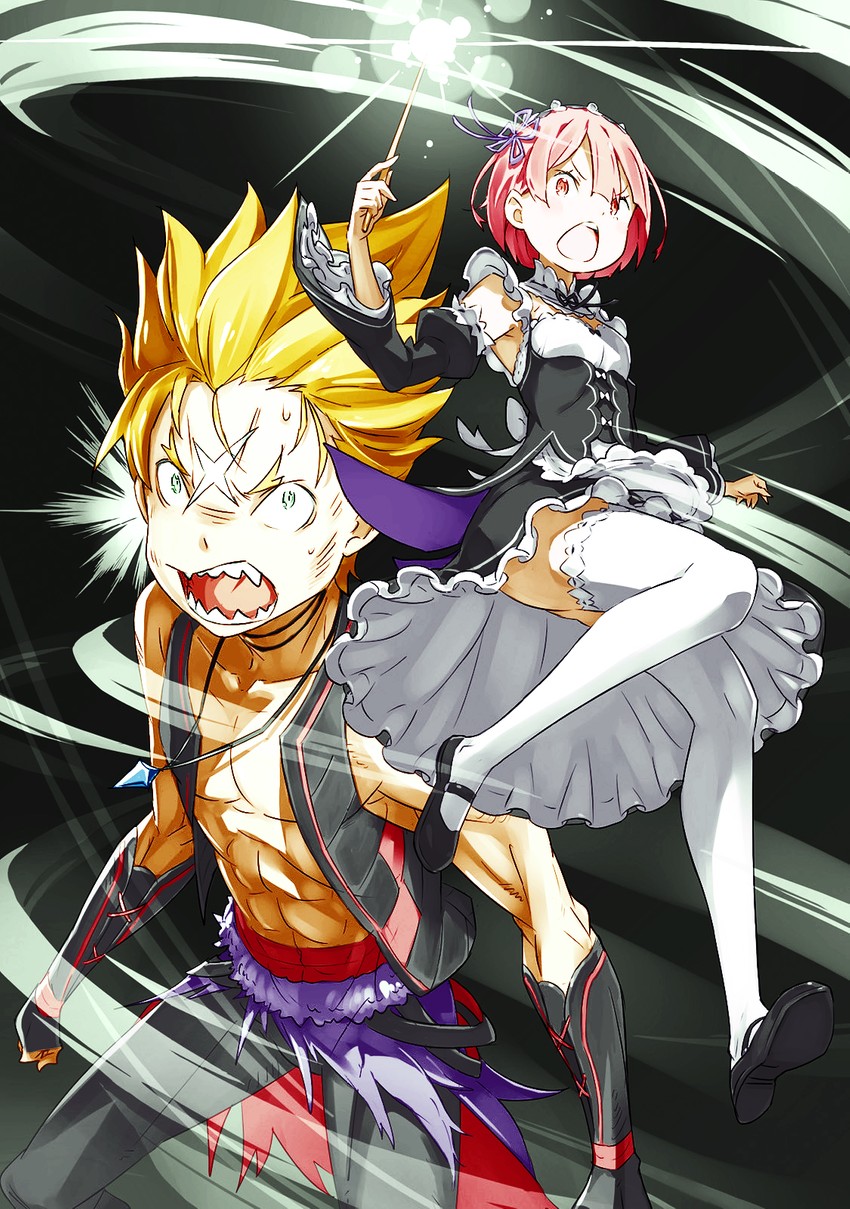 ram and garfiel tinsel (re:zero kara hajimeru isekai seikatsu) drawn by ddukae and ootsuka_shin'ichirou