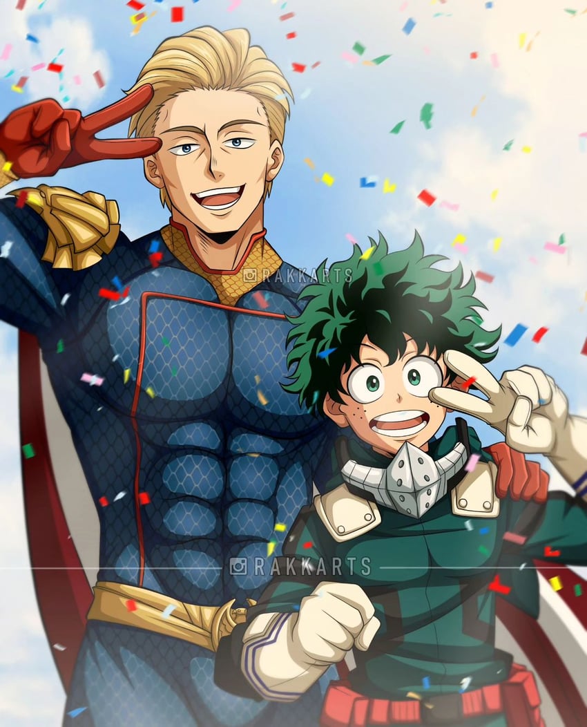 midoriya izuku and homelander (boku no hero academia and 1 more) drawn by rakara11_(rakkarts)