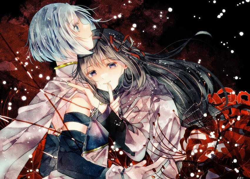 akemi homura and miki sayaka (mahou shoujo madoka magica and 1 more) drawn by hammett_pizza
