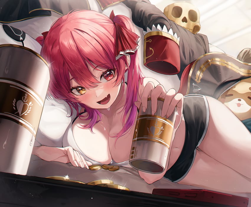 houshou marine, pokobee, and dokuro-kun (hololive) drawn by 2gong_(9ujin_)