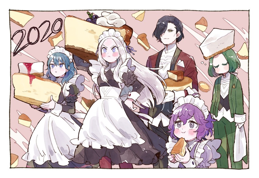 female byleth, edelgard von hresvelg, bernadetta von varley, hubert von vestra, and linhardt von hevring (fire emblem and 1 more) drawn by hayashi_(kanzume)