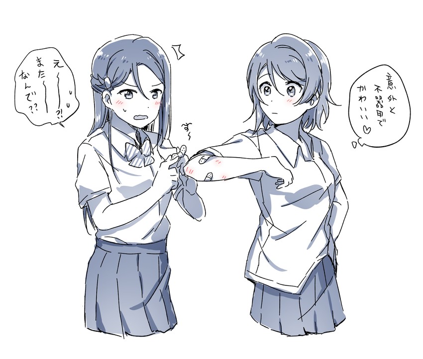 watanabe you and sakurauchi riko (love live! and 1 more) drawn by yuchi_(salmon-1000)